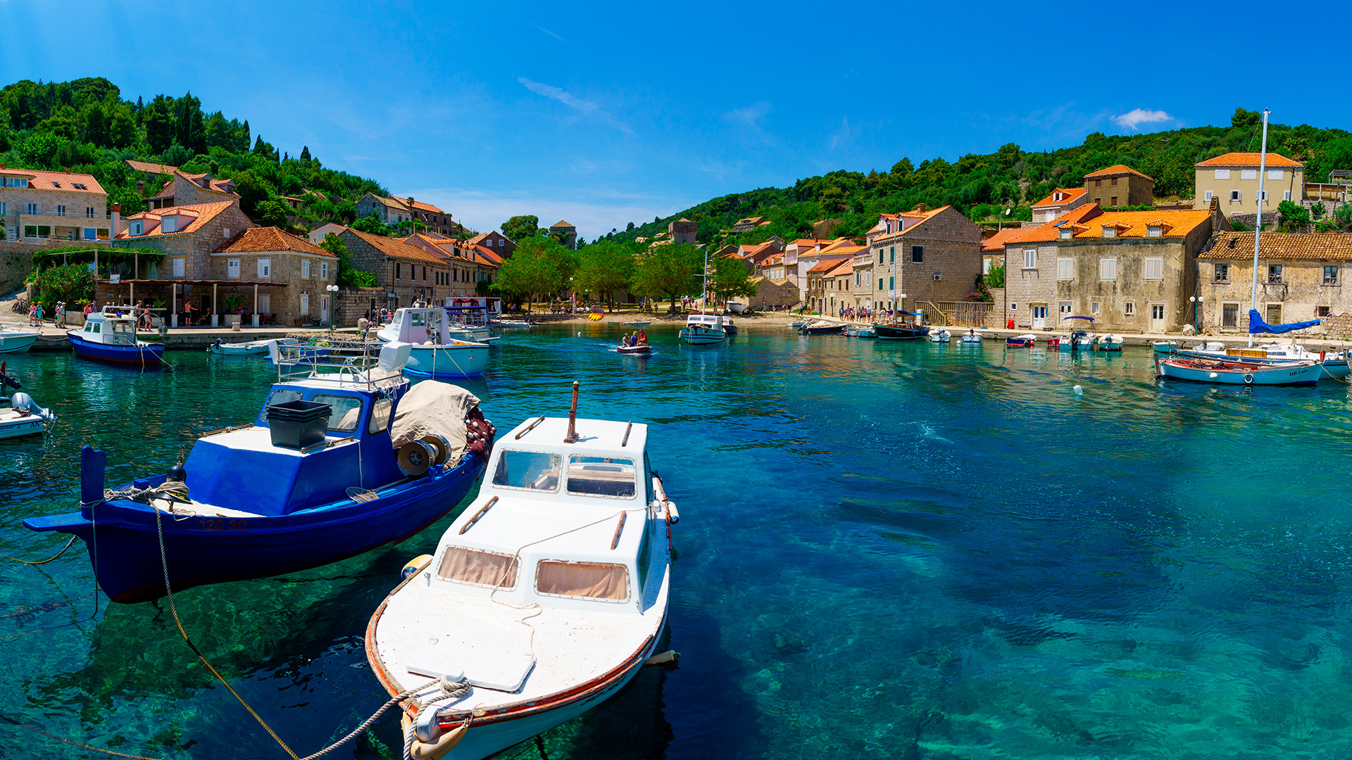 Fishing boats in the port Suđurađ, island Šipan, Croatia