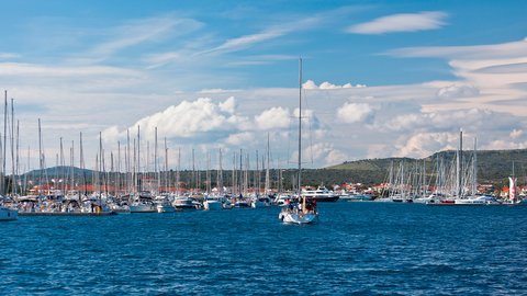View of the city marina from the sea, Rogoznica, Croatia